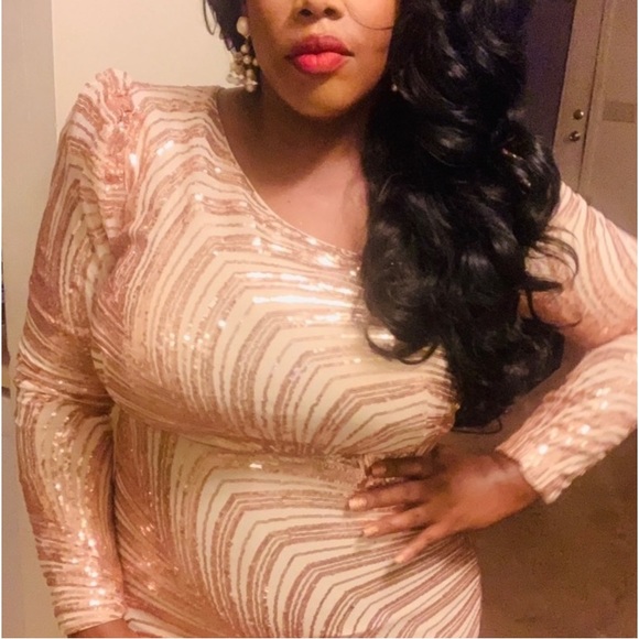 PLUS GOLD ASYMMETRICAL NECKLINE FORMAL MERMAID DRESS - Picture 4 of 11